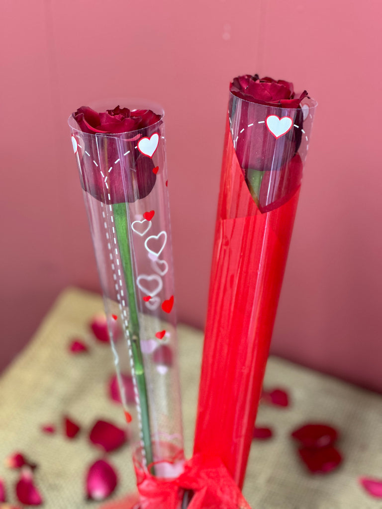 1 Single Rose in Floral heart tube